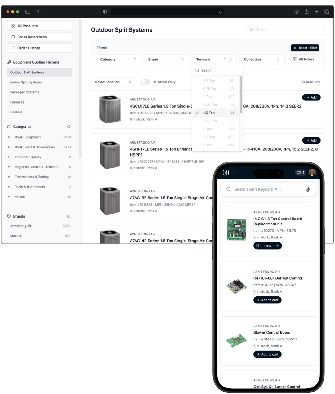 Product knowledgebase interface showing product details and literature